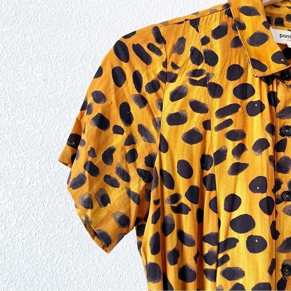 Anthropologie Porridge Vianne Leopard Print Maxi Shirt Dress Belted Button Down